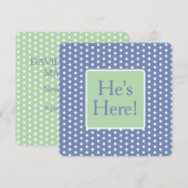 Blue and White Polka Dots With Green Monogram ノートカード (正面/裏面)