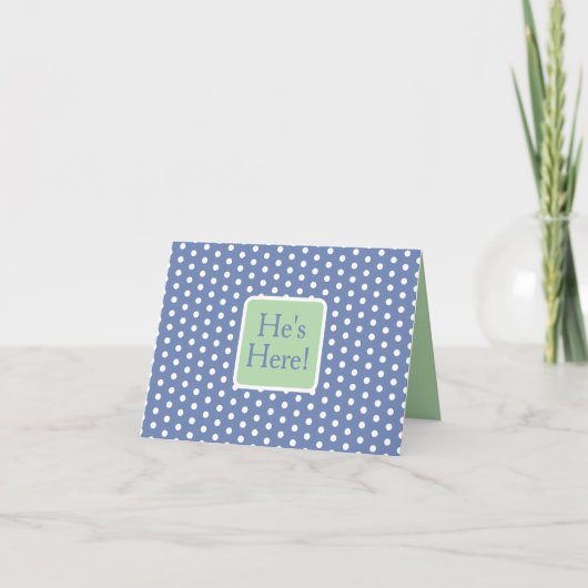 Blue and White Polka Dots With Green Monogram ノートカード (正面)