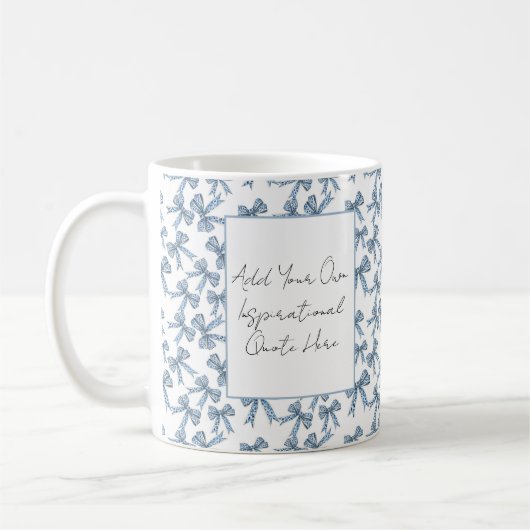 Blue and White Ribbon Pattern Custom Quote コーヒーマグカップ (左)
