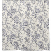 Blue and white roses flower country シャワーカーテン (正面)
