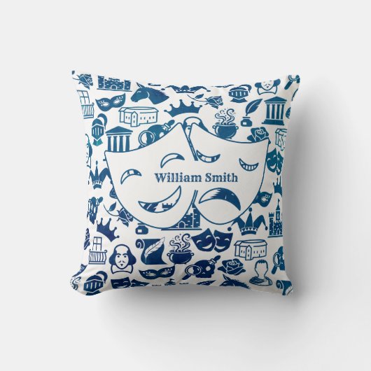 Blue and White Shakespeare Lover Pillow クッション (正面)