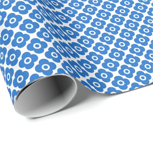 Blue and white simple floral pattern retro floral ラッピングペーパー (ロールコーナー)