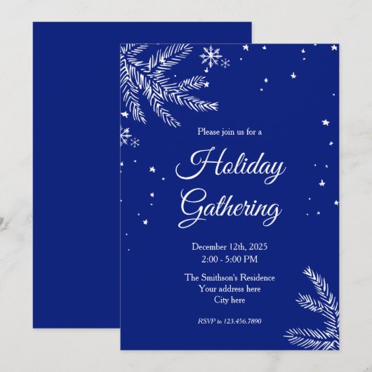 Blue and White Snowflake 5"x7" Holiday Gathering 招待状 (正面/裏面)