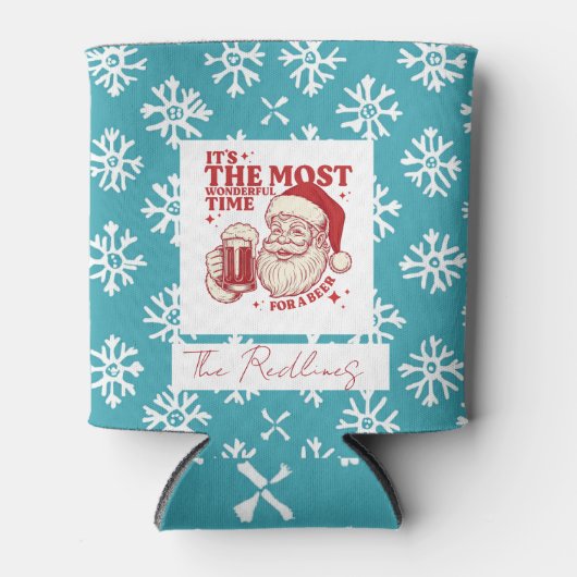 Blue and White Snowflakes Christmas patterns 缶クーラー (正面)