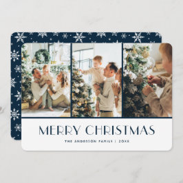 Blue  and White Snowflakes Photo Christmas Card シーズンカード