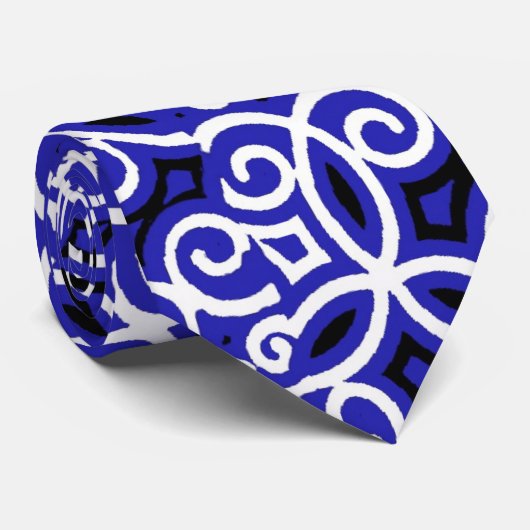Blue and White Spanish Tile Pattern  ネクタイ (ロール)