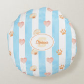 Blue and White Stripe - Hearts,, Paw Print, Shell ラウンドクッション (裏面)