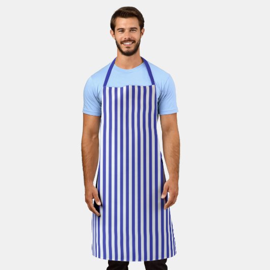 Blue And White Stripe Pattern Apron エプロン (着用した状態)