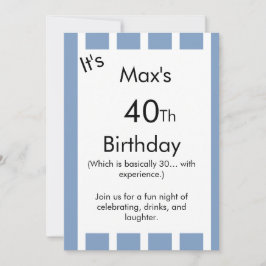 Blue and White Striped Birthday Invitation – 招待状