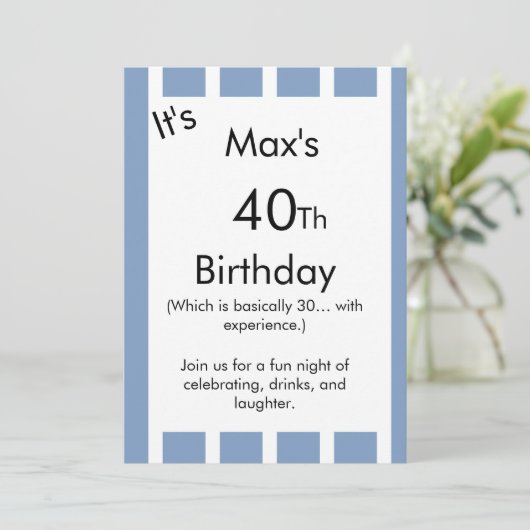 Blue and White Striped Birthday Invitation – 招待状 (スタンド正面)