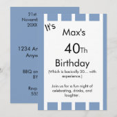Blue and White Striped Birthday Invitation – 招待状 (正面/裏面)