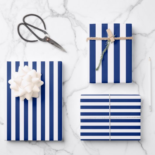 Blue and White Stripes ラッピングペーパーシート (正面)