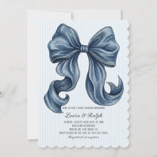 Blue and White Stripes Baby Shower 招待状 (正面)