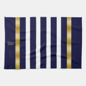 Blue and white stripes pattern gold accents キッチンタオル (横)