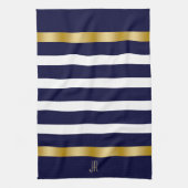 Blue and white stripes pattern gold accents キッチンタオル (縦)