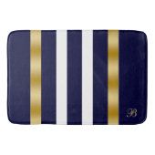 Blue and white stripes pattern gold accents バスマット (正面)