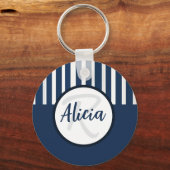 Blue and White Stripes with Color Block キーホルダー (裏面)