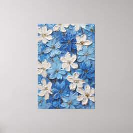 Blue and White Textured Floral Abstract Wall Art キャンバスプリント