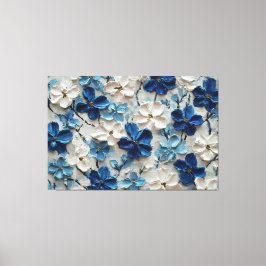 Blue and White Textured Floral Painting – Abstract キャンバスプリント