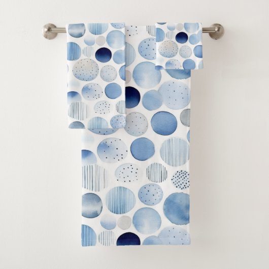 Blue and White Watercolor Abstract Circles Modern バスタオルセット (インサイチュ)