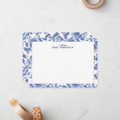 Blue and White Watercolor Floral Print Frame ノートカード (正面/裏面インサイチュ)