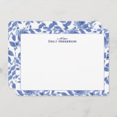 Blue and White Watercolor Floral Print Frame ノートカード (正面/裏面)