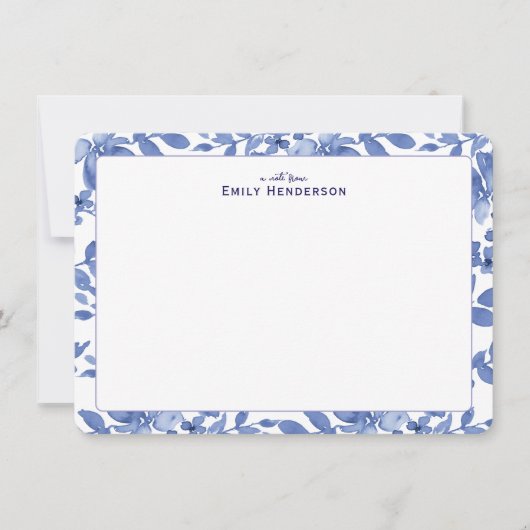 Blue and White Watercolor Floral Print Frame ノートカード (正面)