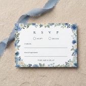 Blue And White Watercolor Floral Wedding 出欠カード