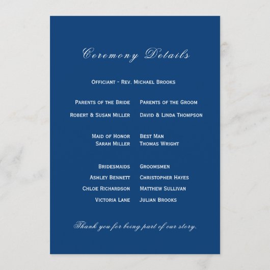 Blue and White Wedding プログラム (裏面)