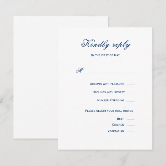 Blue and White Wedding 出欠カード (正面/裏面)