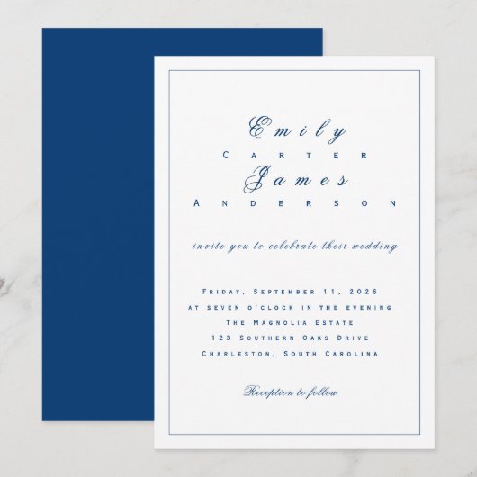 Blue and White Wedding Invitation 招待状 (正面/裏面)