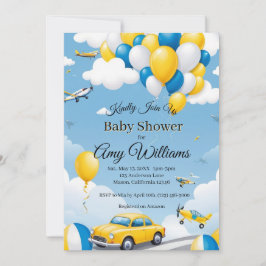 Blue and Yellow Boy Baby Shower Invitation 招待状
