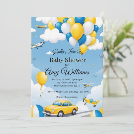 Blue and Yellow Boy Baby Shower Invitation 招待状 (スタンド正面)