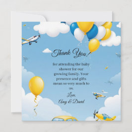 Blue and Yellow Boy Baby Shower Thank You サンキューカード
