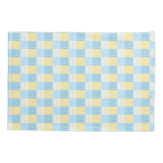 Blue and yellow daisy quilt squares 枕カバー (裏面)