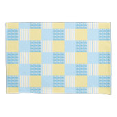 Blue and yellow daisy quilt squares 枕カバー (正面)