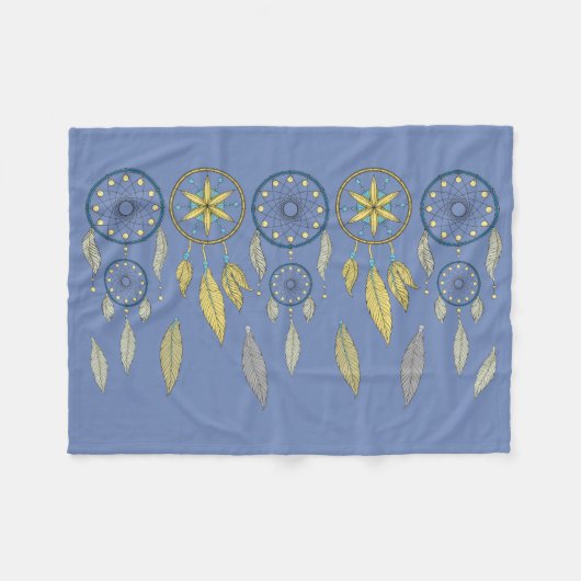 Blue and Yellow Dream Catchers フリースブランケット (正面(横))