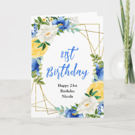 Blue and Yellow Floral Birthday カード