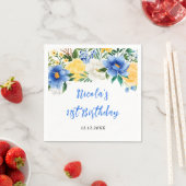 Blue and Yellow Floral Birthday スタンダードカクテルナプキン (インサイチュ)