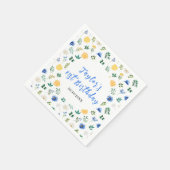 Blue and Yellow Floral Birthday スタンダードカクテルナプキン (角)