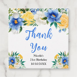 Blue and Yellow Floral Birthday Thank You フェイバータグ