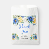 Blue and Yellow Floral Birthday Thank You フェイバーバッグ (正面)