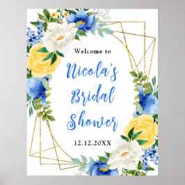 Blue and Yellow Floral Bridal Shower Welcome ポスター