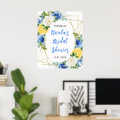 Blue and Yellow Floral Bridal Shower Welcome ポスター (ホームオフィス)