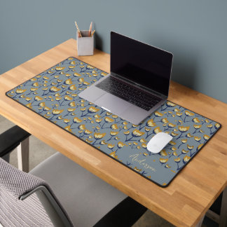 Blue and yellow Floral Desk Mat デスクマット