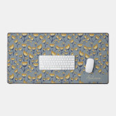 Blue and yellow Floral Desk Mat デスクマット (キーボード&マウス)