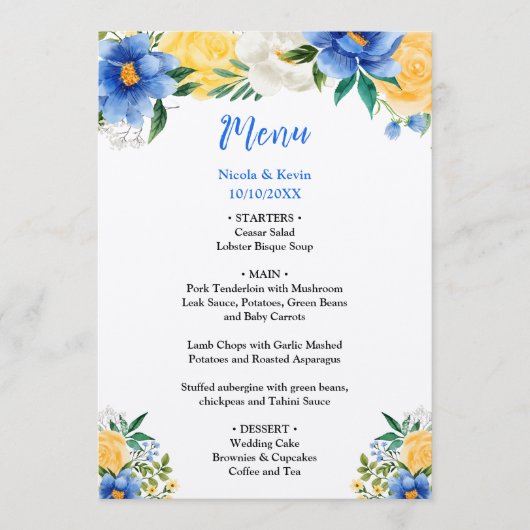 Blue and Yellow Floral Wedding メニュー (正面)
