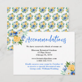 Blue and Yellow Floral Wedding Accommodations エンクロージャーカード