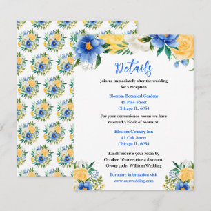 Blue and Yellow Floral Wedding Details エンクロージャーカード