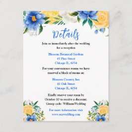 Blue and Yellow Floral Wedding Details エンクロージャーカード